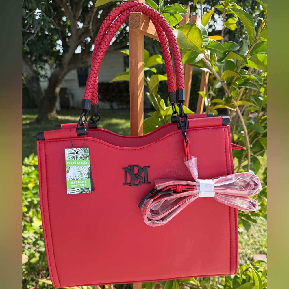 BADGLEY MISCHKA Red Tote with Braided Handles - Picture 8 of 13